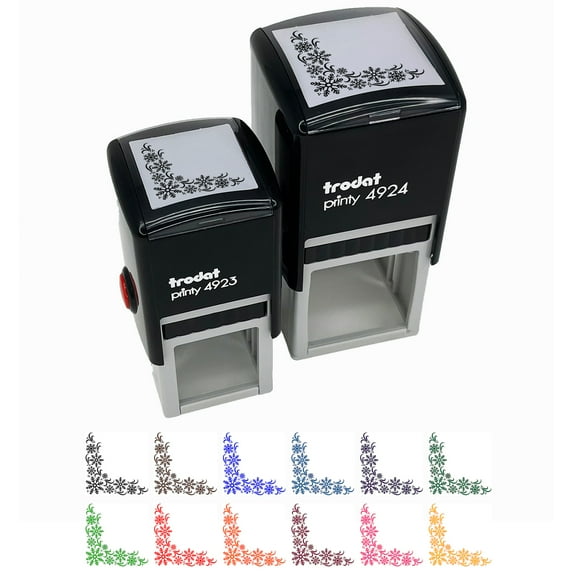 Snowflake Corner Winter Self-Inking Rubber Stamp Ink Stamper - Red Ink - Large 1-1/2 Inch