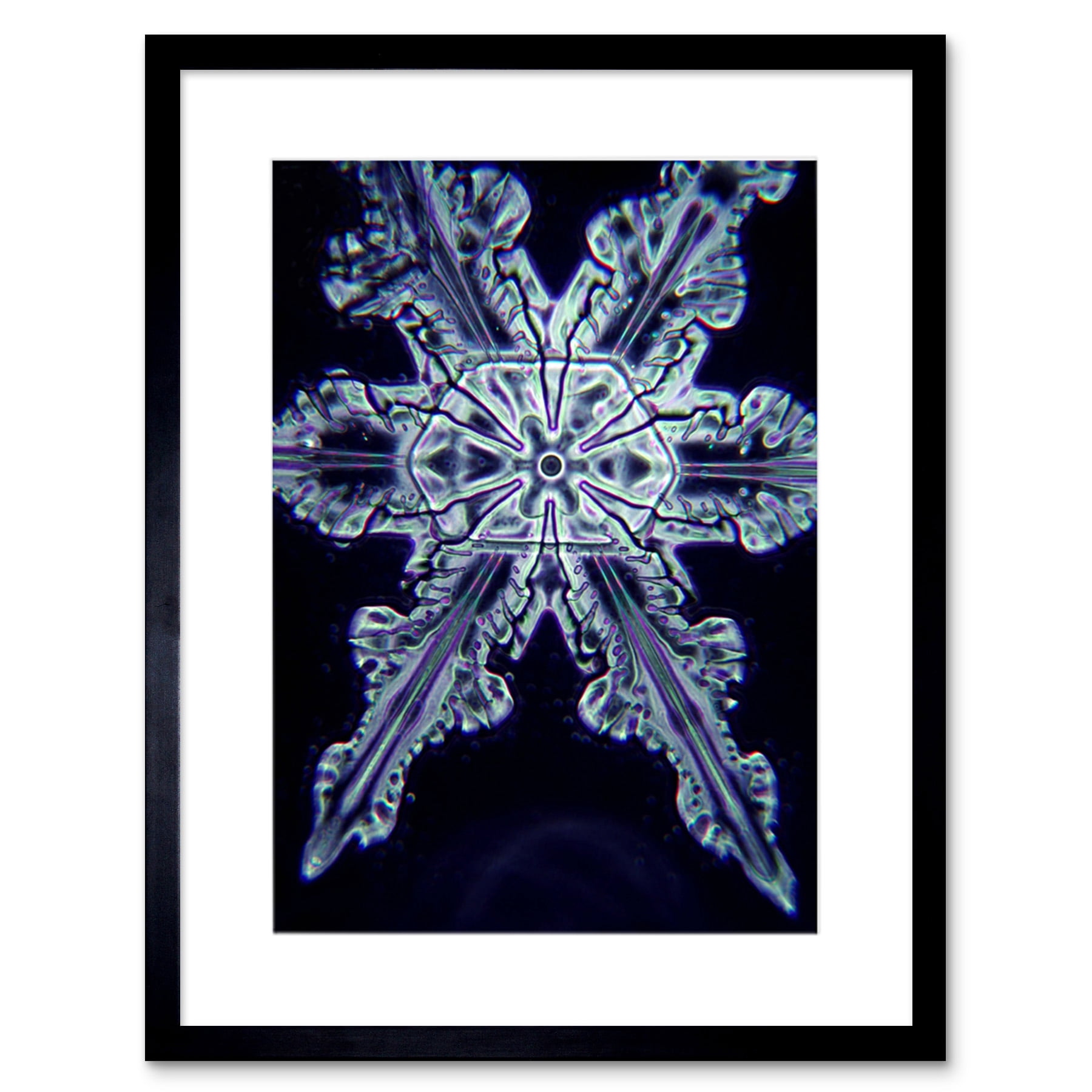 Snowflake Crystal Abstract Art Print Black Framed Poster Wall Decor 9x7 ...