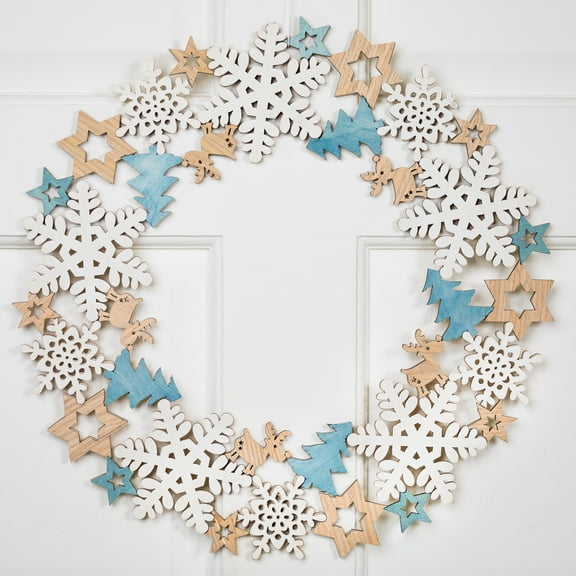 Snowflake Cut-Out Wooden Christmas Wreath - 15.75" - Unlit
