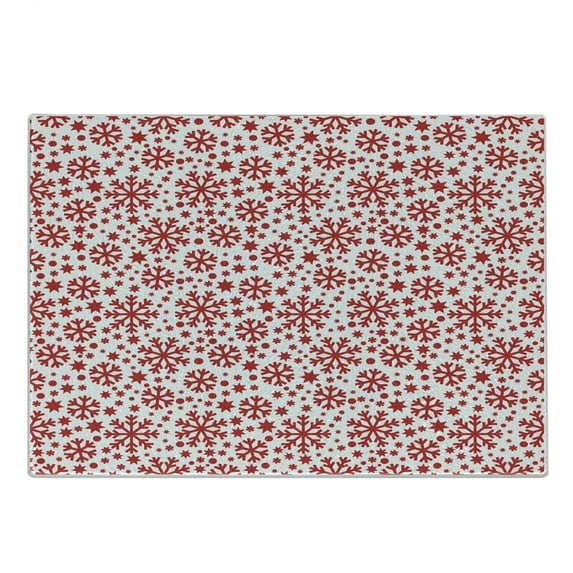 Snowflake Cutting Board, Stars 7 Pointed Stars and Dots Pattern Abstract Motifs New Year Illustration, Decorative Tempered Glass Cutting and Serving Board, Small Size, Red White, by Ambesonne