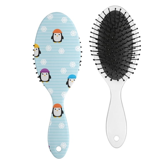 Snowflake Decor Hair Brush - Gentle Scalp Massage Paddle Brush for Long Hair, Emperor Penguin Cartoon Print, Reduces Frizz & Breakage