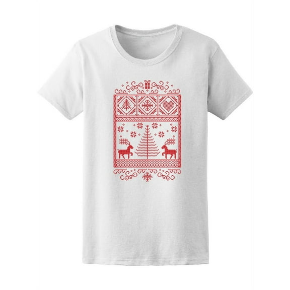 Snowflake Deer Winter Xmas T-Shirt Women -Image by Shutterstock, Female Small