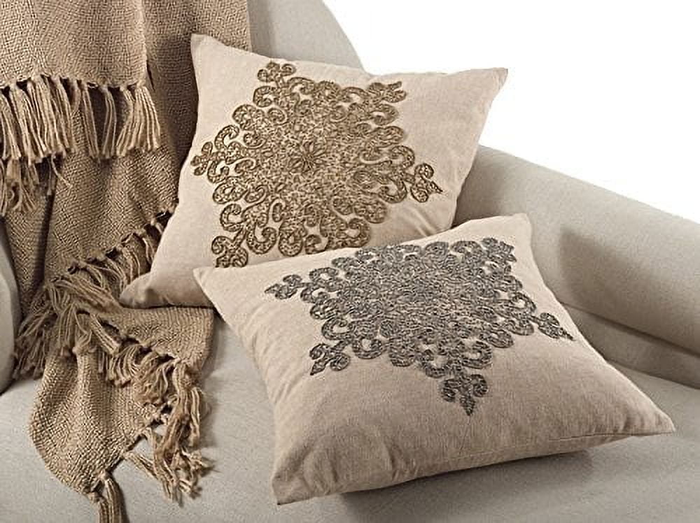 Bronze Snowflake Design Beaded Cotton Throw Pillow, 18"