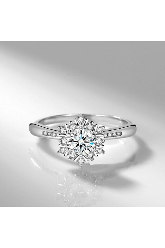 Snowflake Design Diamond Ring, Halo Diamond Engagement Ring, Solitaire With Accents Wedding Ring, Women's Promise Ring, 2.2 Ct Simulated Diamond, 925 Sterling Silver