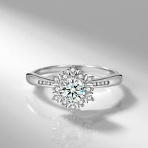 Snowflake Design Diamond Ring, Halo Diamond Engagement Ring, Solitaire With Accents Wedding Ring, Women's Promise Ring, 2.2 Ct Simulated Diamond, 925 Sterling Silver