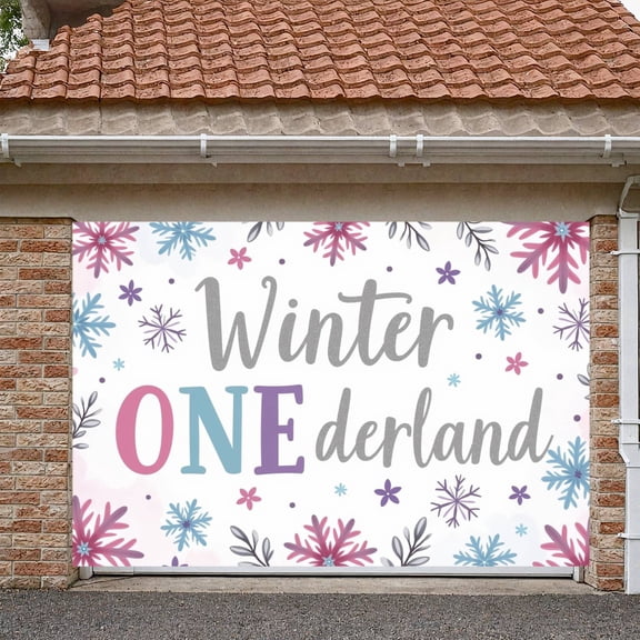 Snowflake Design Winter Banner Colorful Pattern Wonderland Display Hand-drawn Floral Elements First Birthday Backdrop for Winter Party First Birthday Photo Backdrop