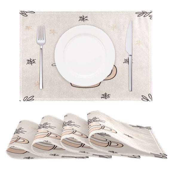 Snowflake Drink Reversible Placemat Set of 4 Non Slip Coffee Mats 18x12 Inch for Dining, Kitchen, Coffee