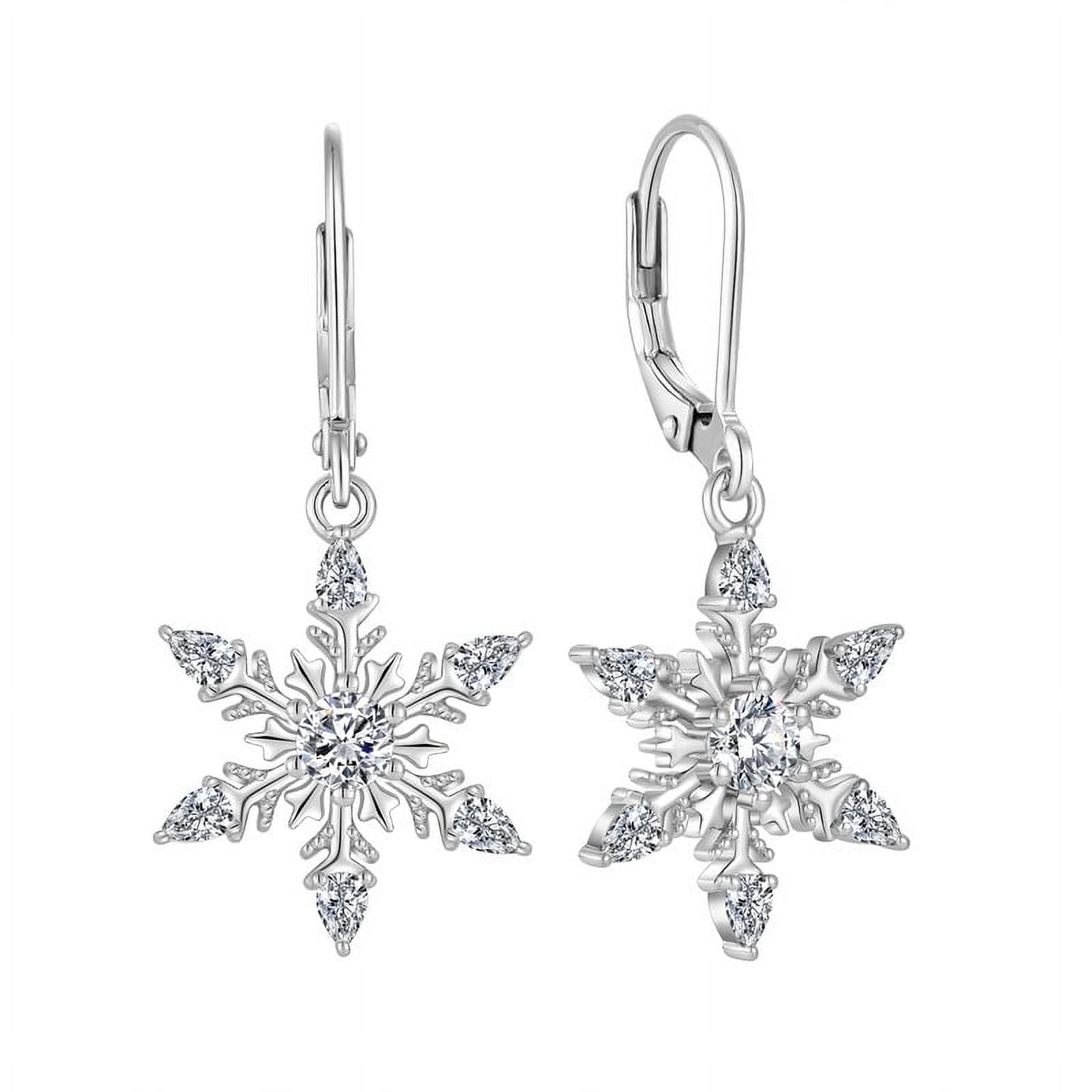 Snowflake Earrings for Women 925 Sterling Silver Dangle Drop Earrings 18K Gold Plated Sparkle Cubic Zirconia Leverback Snowflake Earrings Thanksgiving Xmas Christmas Jewerly Gifts for Women