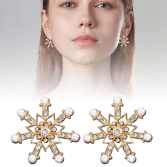 Snowflake Earrings for Women, Silver Rhinestone & Pearl Drop Dangle Earrings, Sparkling Winter Earrings for Christmas Holiday Party Jewelry Gifts