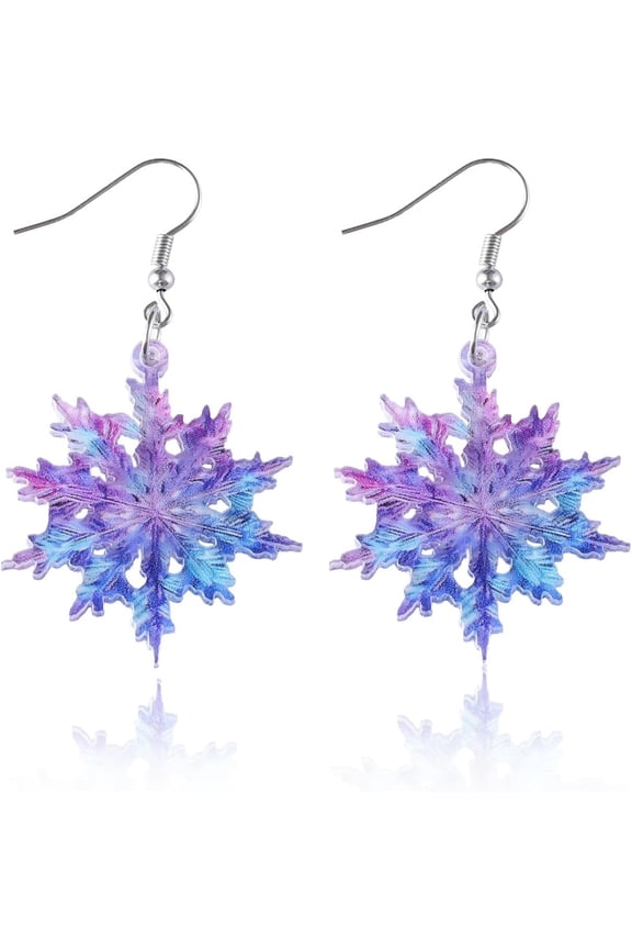Snowflake Earrings for Women Winter Snowflake Dangle Earrings Christmas Purple Acrylic Jewelry Holiday Earring Christmas Accessories