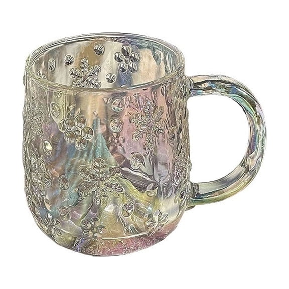 Snowflake Embossed Glass Mug with Handle, 325ml Colored Glass Cups