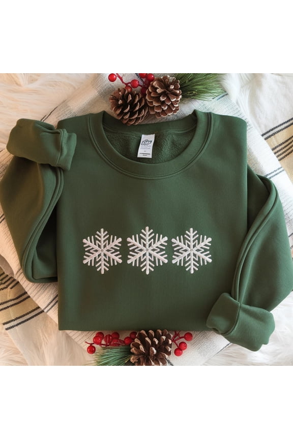 Snowflake Embroidered Sweatshirt, Snowflake Embroidery Sweater, Christmas Sweatshirt, Winter Shirt, Holiday Gift, Family Christmas Sweater