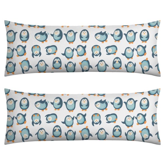 Snowflake & Emperor Penguin Printed Body Pillow Cover - 20x54 Stretchy Pillow Case with Invisible Zipper - Winter Animal Design for Sleeping & Decorate
