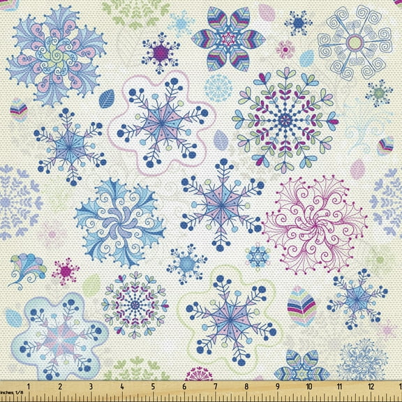 Ambesonne Snowflake Fabric by the Yard Upholstery, Colorful Winter Leaf, 10 Yards, Multicolor