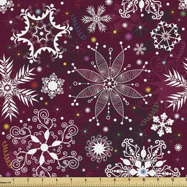 Ambesonne Snowflake Fabric by the Yard Upholstery, Starry Christmas Ornament, 1 Yard, Multicolor