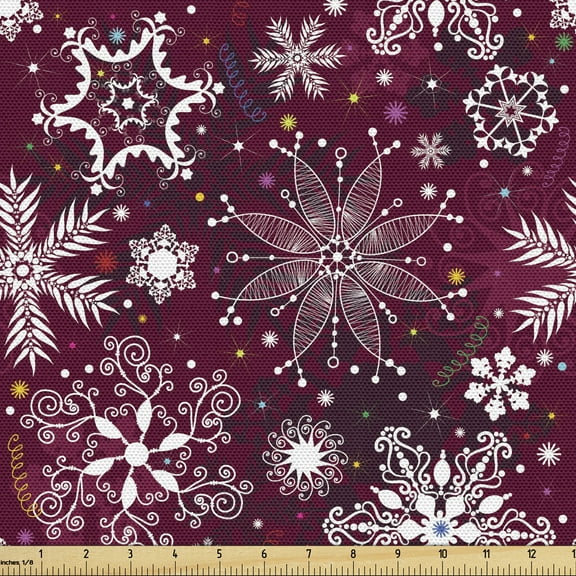 Ambesonne Snowflake Fabric by the Yard Upholstery, Starry Christmas Ornament, 10 Yards, Multicolor
