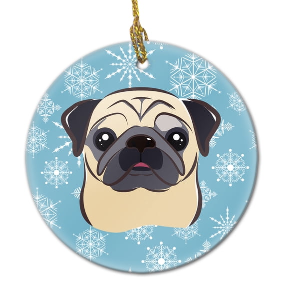Snowflake Fawn Pug Ceramic Ornament