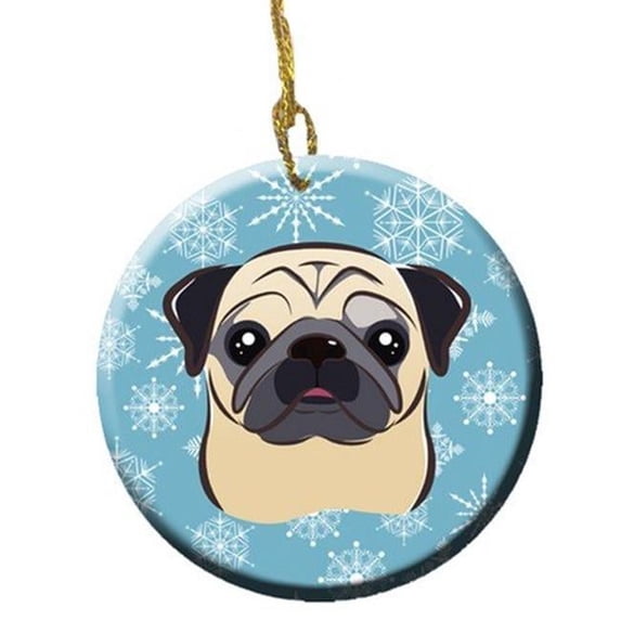 Snowflake Fawn Pug Ceramic Ornament