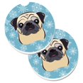 thumbnail image 1 of Snowflake Fawn Pug Set of 2 Cup Holder Car Coaster, 1 of 1