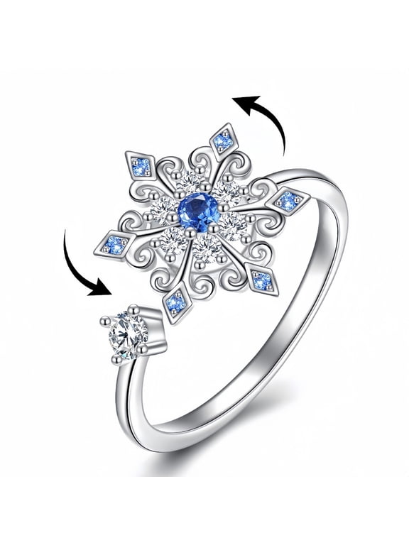 Snowflake Fidget Ring for Women Fidget Rings for Women,Open Adjustable Spining Ring Spinner Anxiety Fashion Jewelry