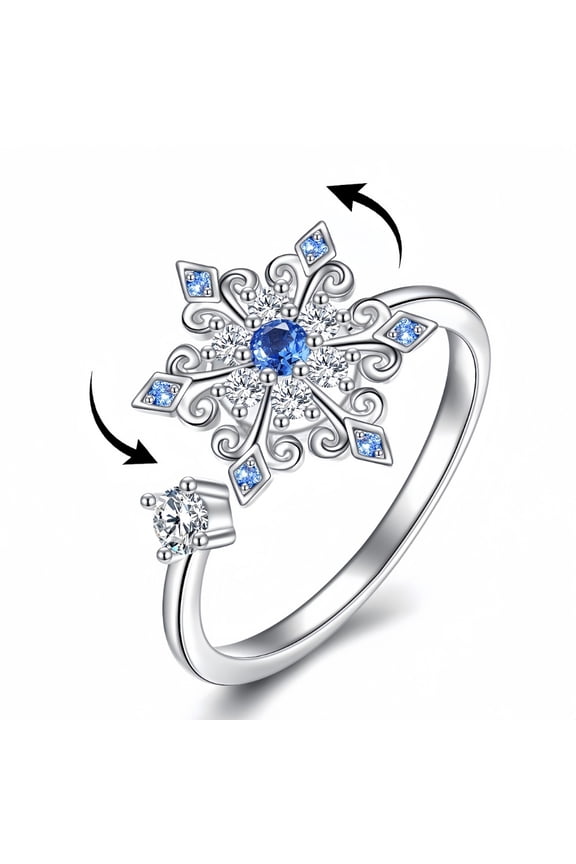 Snowflake Fidget Ring for Women Fidget Rings for Women,Open Adjustable Spining Ring Spinner Anxiety Fashion Jewelry