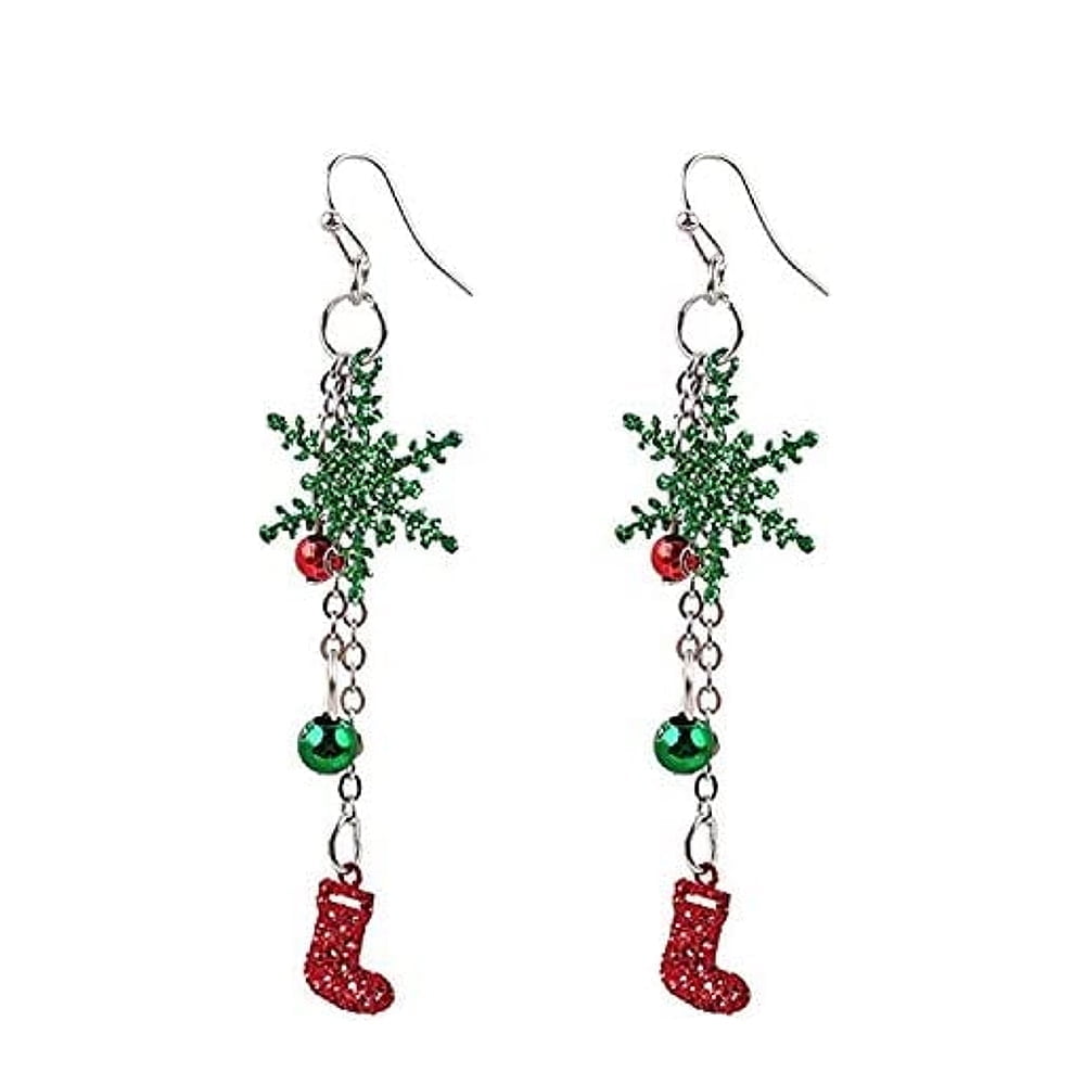 Snowflake Flower Dangle Hook Earrings Jingle Bell CZ Drop Threader