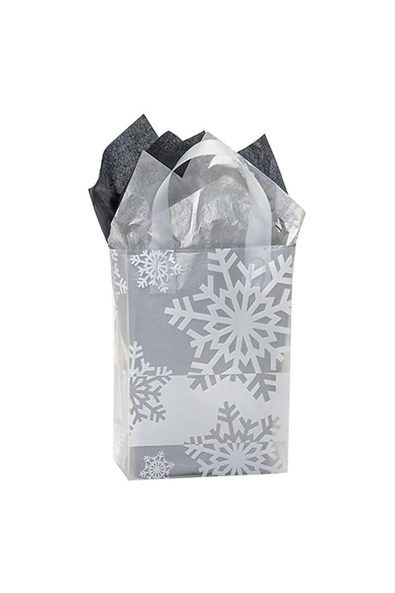 Snowflake Flurry Plastic Shopping Bags - Cub Size - 8in. X 4in. X 10in. - 5 Bags