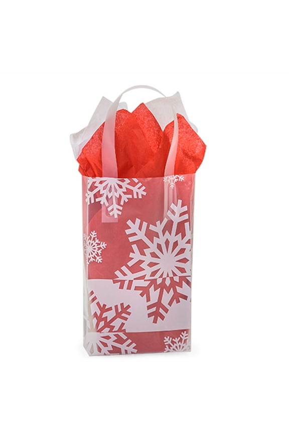 Snowflake Flurry Plastic Shopping Bags - Rose Size - 5.25in. X 3.25in. X 8.5in. - 25 Pieces (SFFR)