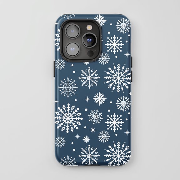 Snowflake For All iPhone Series Tough Phone Case Winter Theme Navy Blue