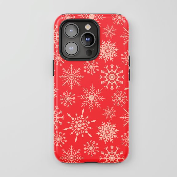 Snowflake For All iPhone Series Tough Phone Case Winter Theme Red Cream