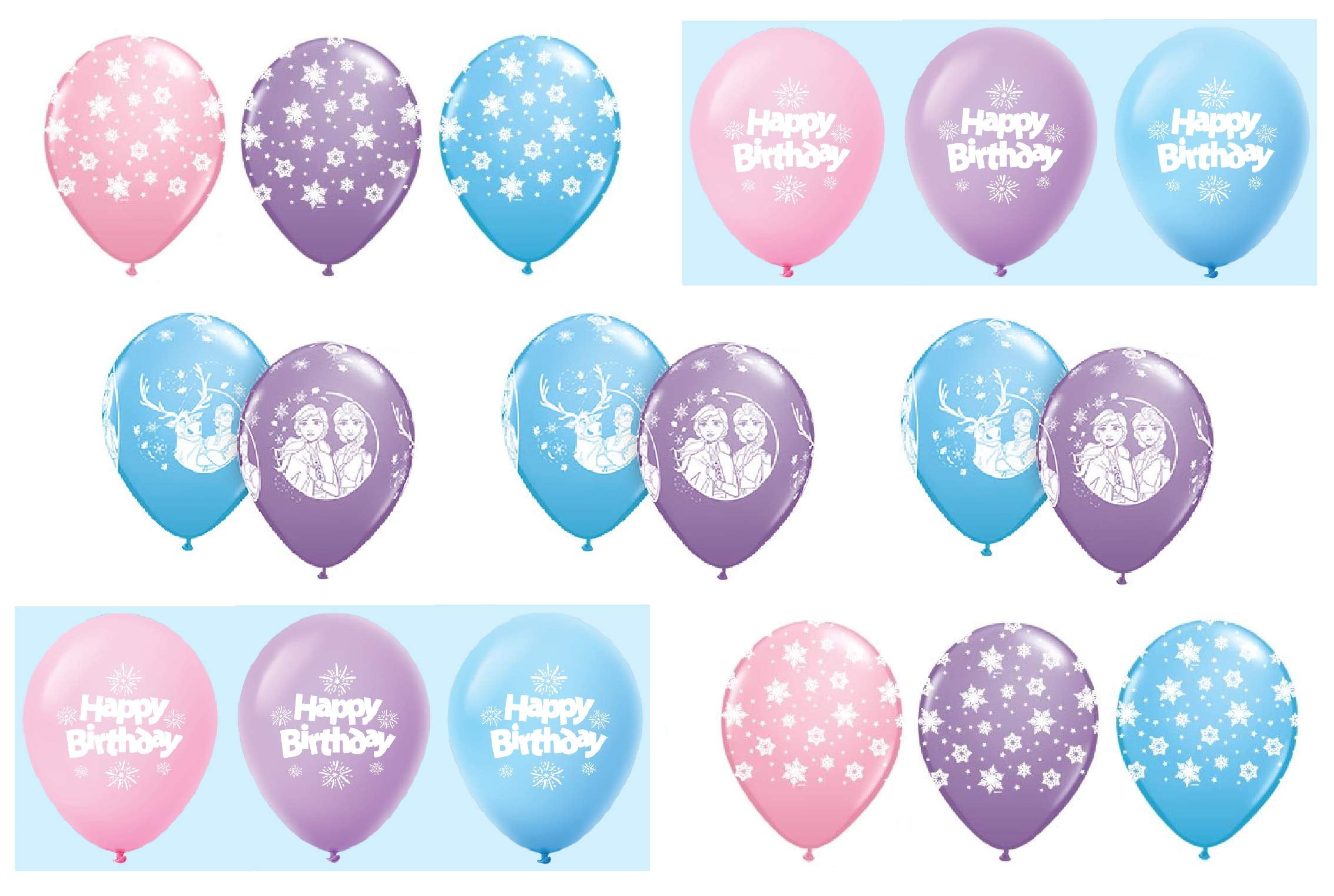 Snowflake Frozen 2 Pink Blue Purple Snow Flake (18) 11" Happy Birthday Party Latex Balloons