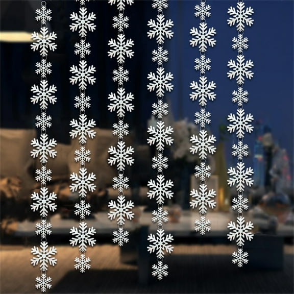 Snowflake Garland Ornament String, Laser Reflective Snowflake Decorations For Cozy Christmas New Year Winter Festival Party Supplies And Home Decoration Banner, 1 Piece Snowflake
