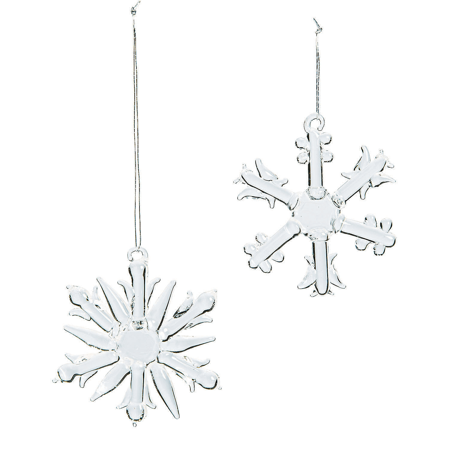 Clear Glass Snowflake Ornaments Set - 12 Pieces