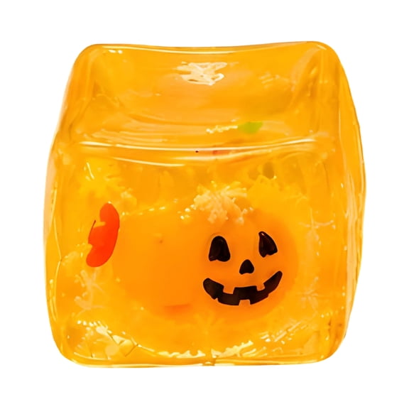 Snowflake Glitter Halloween Glow Squeeze Cube, Transparent Rubber Slow Rebound Cube With Pumpkin Ghost Figurines, Pocket Stress Reliever For Office Holiday Table Decor(Yellow a)