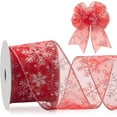 thumbnail image 1 of Snowflake Glitter Wired Ribbon for Christmas Tree, Gift Wrapping, 2.5 Inch x 10 Yards Sheer Organza Ribbon with Glitter Snowflake Pattern for Crafts, Bows Making, Garlands, 1 of 6