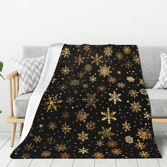 Snowflake_Gold_Floating_Christmas Throw Blanket for Winter Cabin Ultra-Soft Micro Fleece Blanket, Premium Microfiber, Silky Soft, Plush, Warm and Lightweight for Couch, Sofa, Bed - 60"X50"