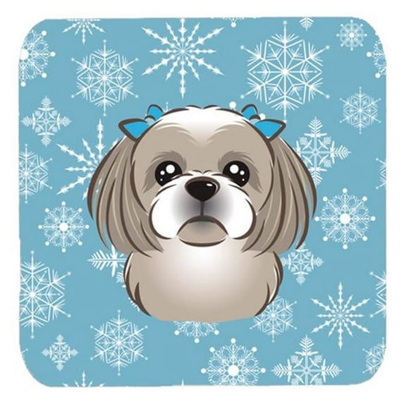 Snowflake Gray Silver Shih Tzu Foam Coasters- Set Of 4