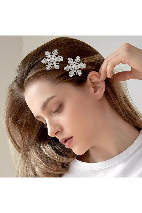 Snowflake Hair Clips 2 PC Recent Orders Christmas Decorations Snowflake Hair Accessories Rhinestone Duckbill Hair Pins Winter Hair Clips Metal Alloy Snow Flake Hair Clips