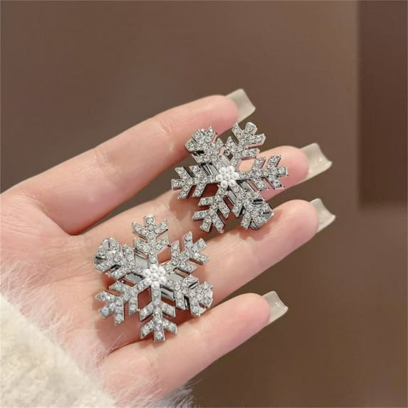 Snowflake Hair Clips 4 PC Recent Orders Christmas Decorations Snowflake Hair Accessories Rhinestone Duckbill Hair Pins Winter Hair Clips Metal Alloy Snow Flake Hair Clips