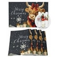 thumbnail image 1 of Snowflake Highland Cow Placemats Set of 4 Candle Pine Tree Merry Christmas Heat Insulation Washable Place Mats, Rustic Non-Slip Table Mats for Dining Table Party Kitchen Decor,13x19 Inch, 1 of 4