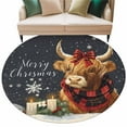 thumbnail image 1 of Snowflake Highland Cow Round Area&nbsp;Rug 5ft Candle Pine Tree Merry Christmas Non-Slip&nbsp;Washable Circle Rugs Soft Felt Indoor Floor Mat for Bedroom Kitchen Living Room Bathroom, 1 of 9