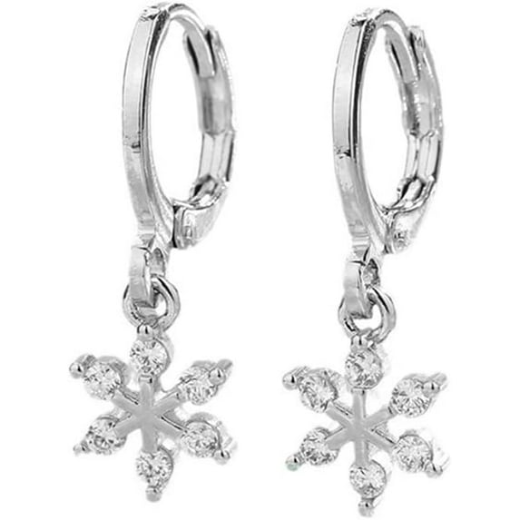 Snowflake Huggie Hoop Earrings for Women Crystal Cubic Zirconia Wedding Snowflake Hoops Earrings Drop Chic Hypoallergenic Studs Earring Jewelry Winter Christmas Birthday Gifts for Her