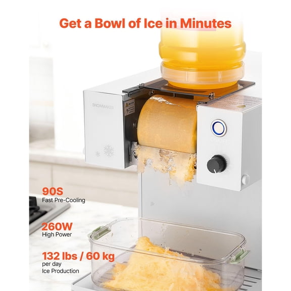 Snowflake Ice Machine 132LBS 24H Ice Maker with Stainless Steel Blade 0.48Gal Tank 90S Fast Pre Cooling for Home and Small Gathering