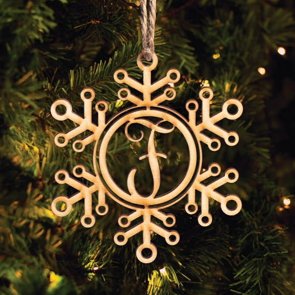 Snowflake Initial Personalized Wood Ornament
