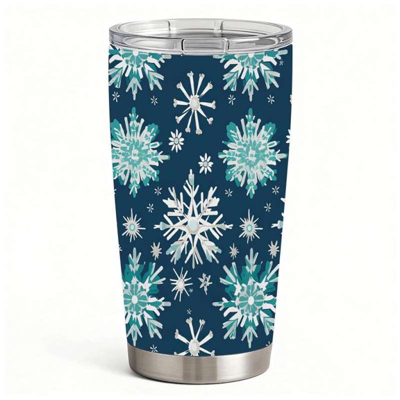Snowflake Insulated Tumbler, Stainless Steel Travel Mug with Lid & Straw, Winter Coffee Mug, Holiday Coffee Cups