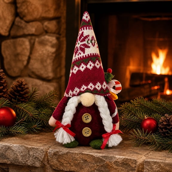 Snowflake Knitted Hat Forest Gnome Figurine, Christmas Decoration for Tabletop and Window Display, Festive Holiday Ornament for Living Room and Office, Gift for Christmas Celebration