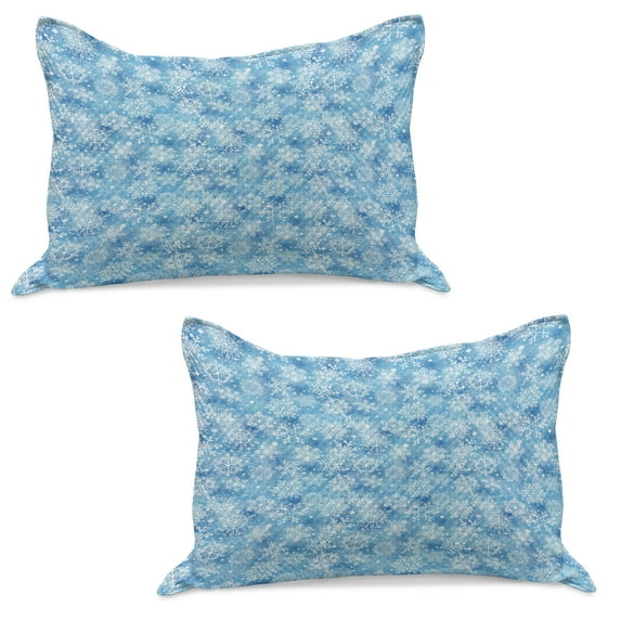 Snowflake Knitted Quilt Pillowcover Set of 2, Pattern of Winter Motifs Cold Weather Illustration with Abstract Circles, Standard Queen Pillow Sham Bedroom, 30" x 20", Pale Blue White, by Ambesonne