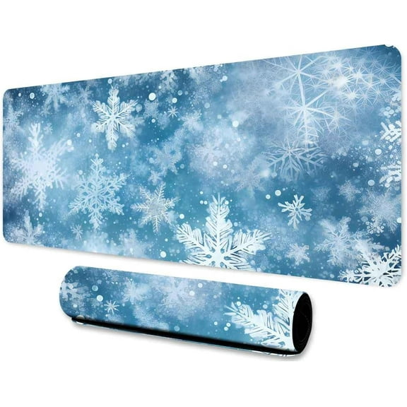 Snowflake Large Mouse Pad 31.5x11.8 Inches Fantasy Cartoon Winter Christmas Snowflake Ice Block Pattern Printed Game Mouse Pad for Work Game Office Home BDXTMN157