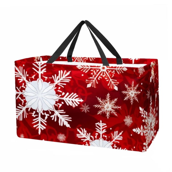 Snowflake Large Oxford Cloth Laundry Organizer Cube Organizer Easter Basket Beach Bag Foldable Gray Color Home Organization Storage Bin Basket Bin Container with Handles for Bedroom, Bathroom
