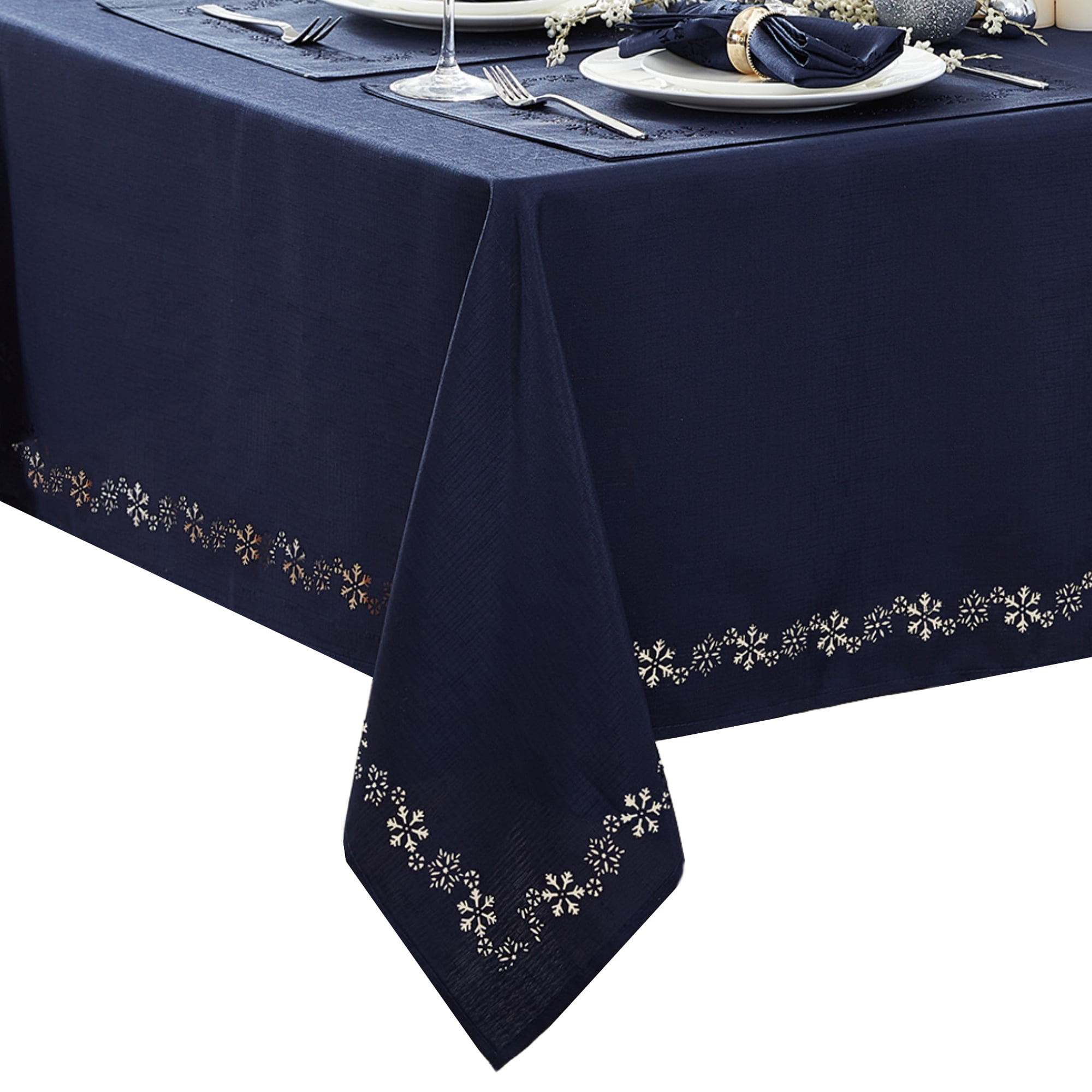 Snowflake Laser Cut Blue Fabric Square Winter Tablecloth